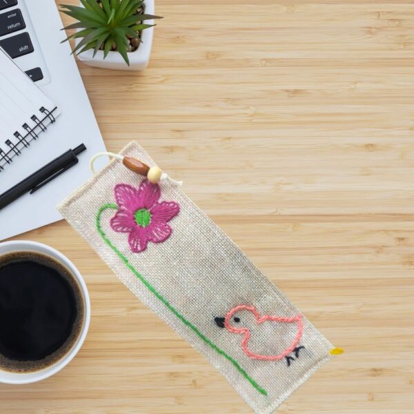 Pink Flower Fabric Bookmarks | Handmade Bookmarks | Bird Bookmark - Image 2