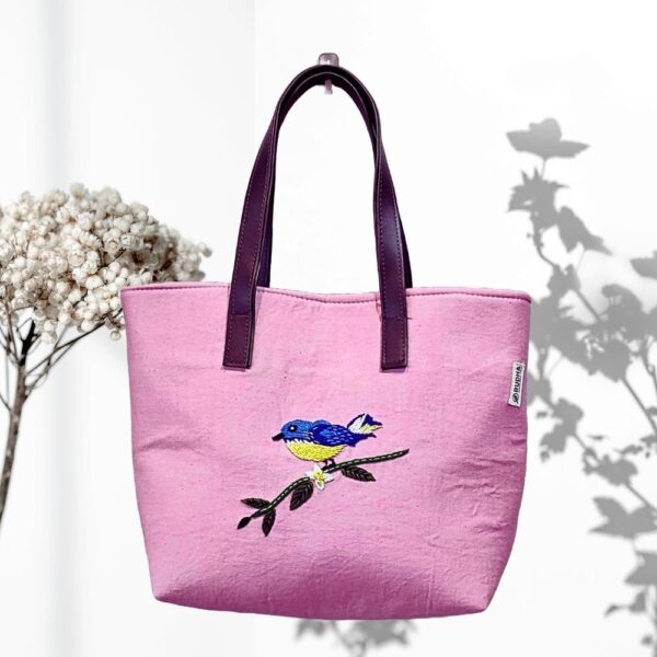 Blue Bird Pink Fabric Shoulder Bags for women - Image 2