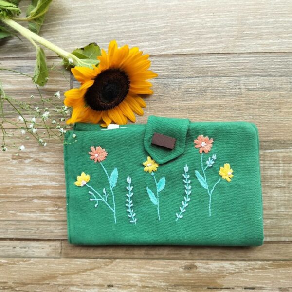 Green Women's handmade Wallet | Hand embroidered wallet Gift for Her - Image 3