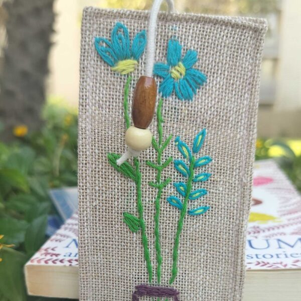 Blue Flower Jute Bookmarks| Handmade Bookmarks 2x8 inches| Floral Bookmark - Image 2