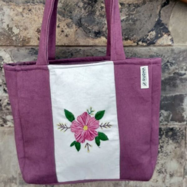 Purple Cotton Tote Bag | Handbags for Women | Small Tote Bag - Image 3