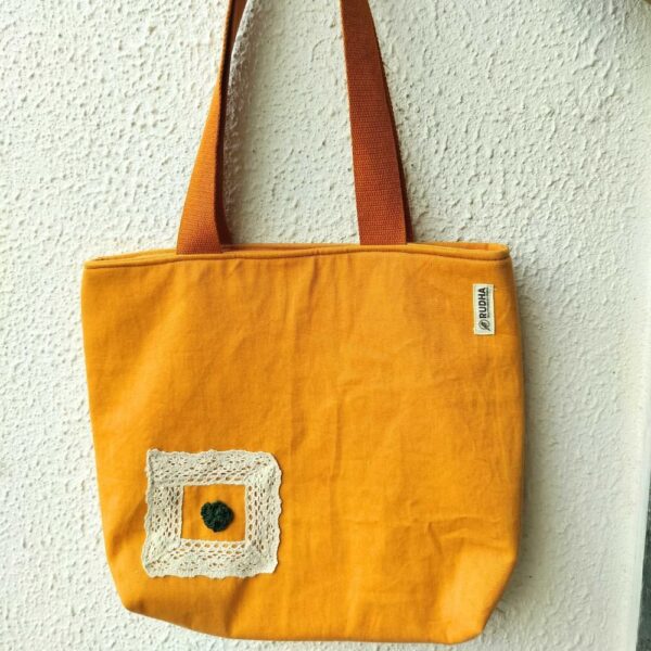 Mustard Cotton Tote Bags For Women/Girls | Handcrafted Shoulder Bags - Image 2