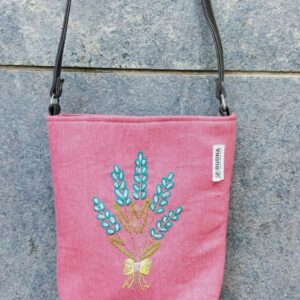 Cotton Sling Bags for Women | Hand embroidered Flower - Pink Sling Bag