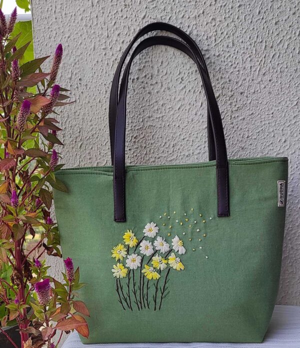 Yellow White Flower - Green Shoulder Bag for Women - Image 3