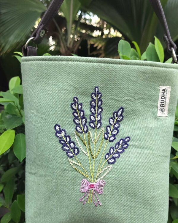 Hand-embroidered Green Sling Bag | Handmade Cotton Bags