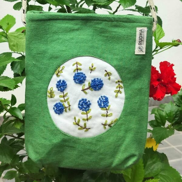 Cotton Green Sling Bag, Women Hand embroidered Small Sling bags - Image 2