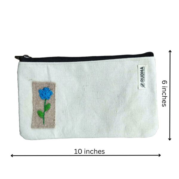 Blue Flower Cosmetic Cotton Pouch | Pencil Pouch, Travel pouch| 10x6 inches - Image 3