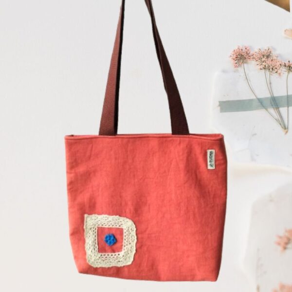 Orange Women tote bag, Cotton Large tote Bag, Stylish Handcrafted Bags for women - Image 3