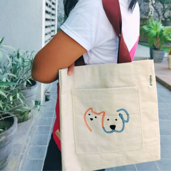 Cat-Dog Cotton Tote Bag | Handmade Bags | Sustainable EveryDay Totes - Image 2