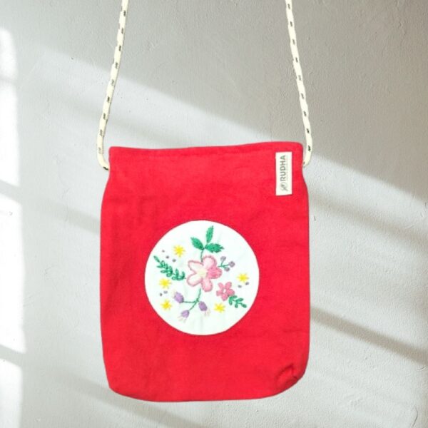 Red Small Sling Bag, Handcrafted sling for her, Cotton Slings for Women