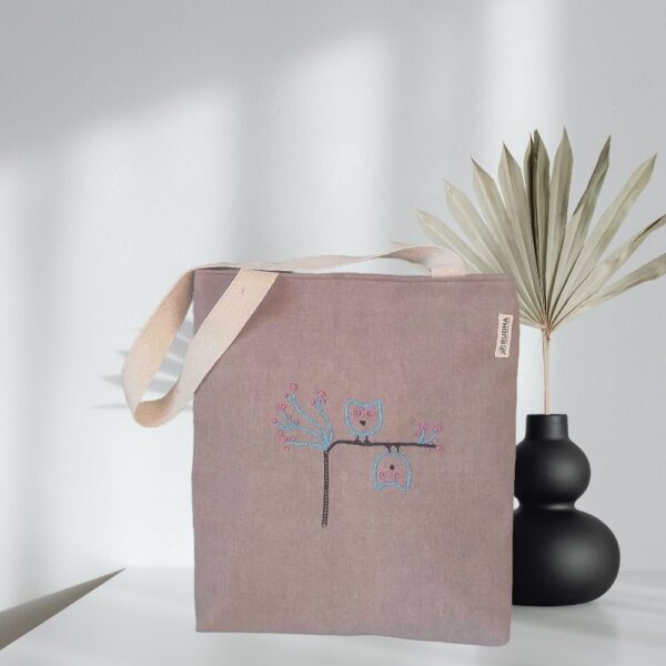 Grey Cotton Tote Bags For Women/Girls | Handcrafted Bags - Image 2