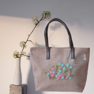 Women Grey Cotton Hand crafted Shoulder Bag /Hand Purse/Hand Bag