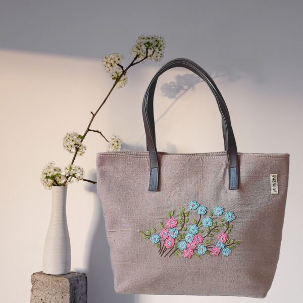 Women Grey Cotton Hand crafted Shoulder Bag /Hand Purse/Hand Bag