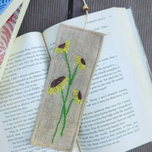 Yellow Flower Handmade Bookmarks, Jute Bookmarks 2x7inches