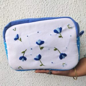 Blue Travel Zipper Pouch Cum Cotton Sling Bags for Women