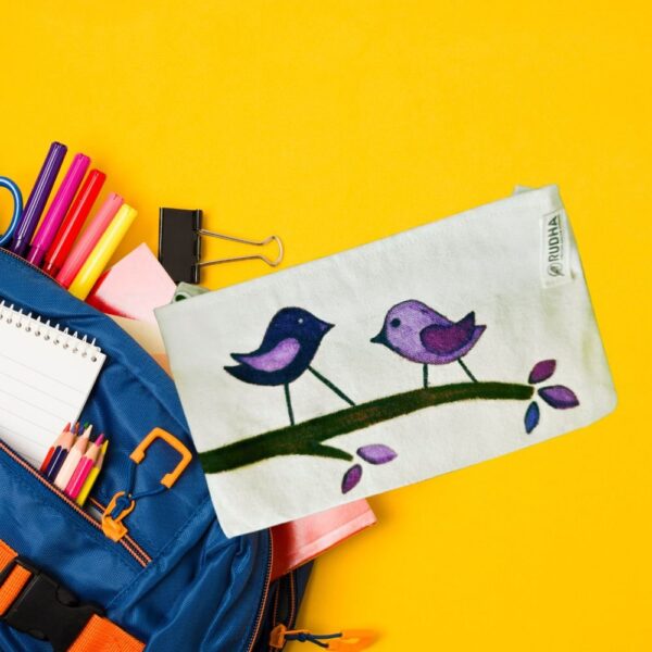 Birdy Pencil Pouches, Handpainted pouches, Sustainable zipper pouch