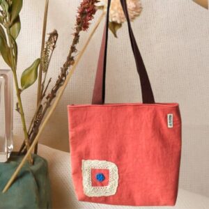 Orange Women tote bag, Cotton Large tote Bag, Stylish Handcrafted Bags for women