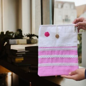 Pink book sleeve, Fabric book pouch, Padded book cover