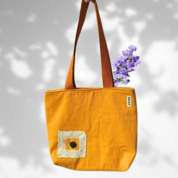 Mustard Cotton Tote Bags For Women/Girls | Handcrafted Shoulder Bags - Image 3