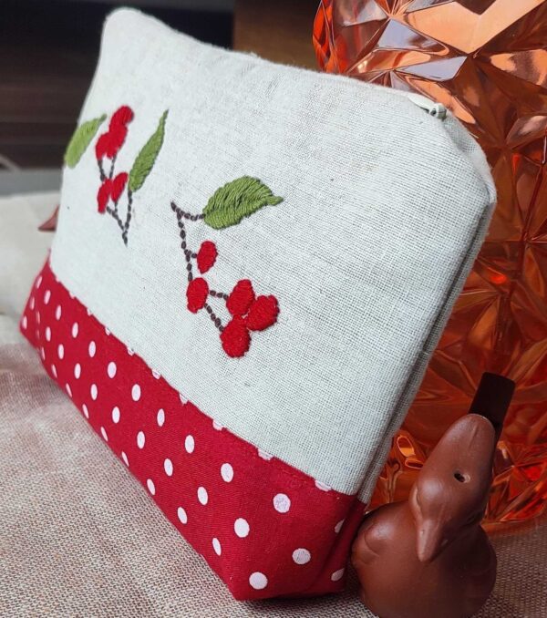 Hand Embroidery Cotton Zipper Pouch for Women 7x9 inch - Image 5