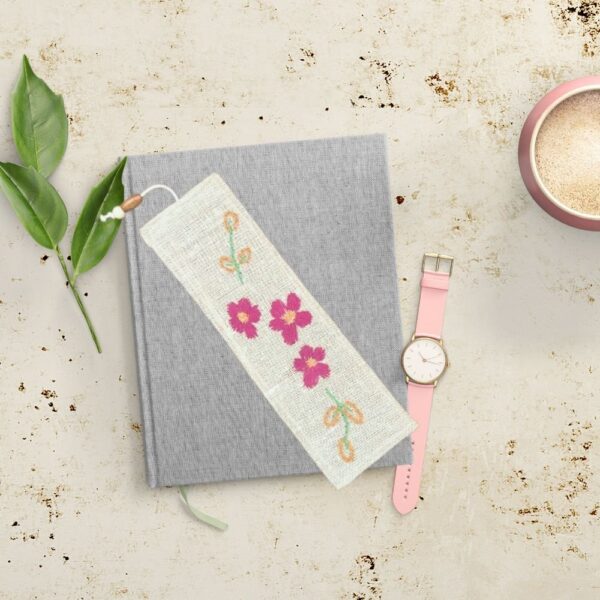 Pink Flower Handmade Bookmarks, Jute Bookmarks 2x7inches - Image 3