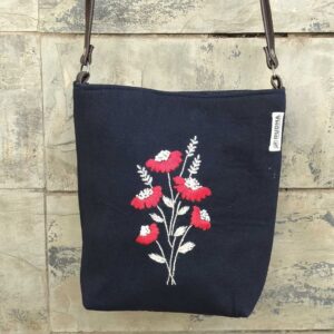 Red Flower Black Cotton Sling Bags | Hand embroidery bags for Women