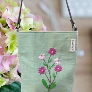 Pink Flower Green Sling Bag | Handmade Sling bags for girls