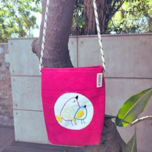 Pink Sling bag for Girls, Bird embroidered bags, Gift for her