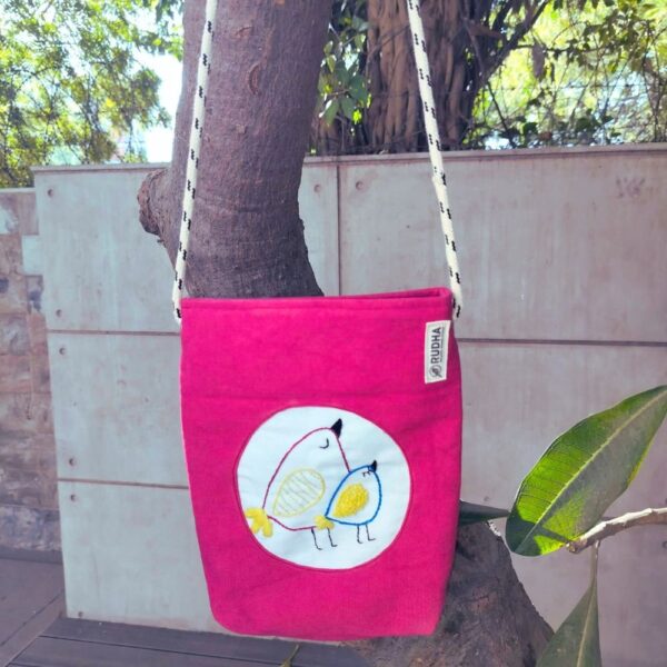 Pink Sling bag for Girls, Bird embroidered bags, Gift for her