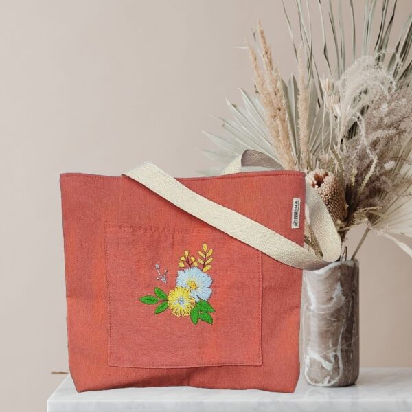 Orange Cotton Tote Bags For Women/Girls - Image 2