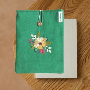 Embroidery Book Sleeve,Green Book Protector, Flower Book Pouch,Padded Book Cover