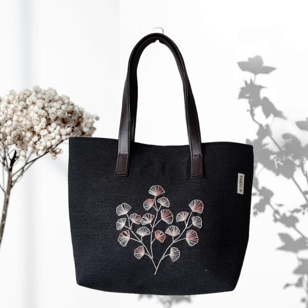 Black Cotton Hand embroidery Bag / Fabric Shoulder Bag/ Women Bags - Image 2