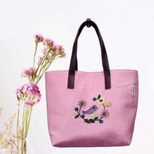 Purple Bird Pink Cotton HandBags for Women