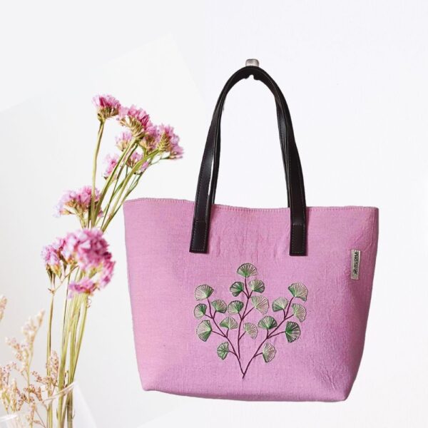Green Flower Pink Cotton HandBags/Shoulder Bags for Women - Image 3