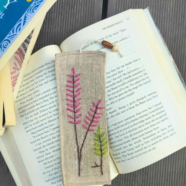 Pink Leaf Jute Bookmarks| Handmade Bookmarks 2x8 inches - Image 2
