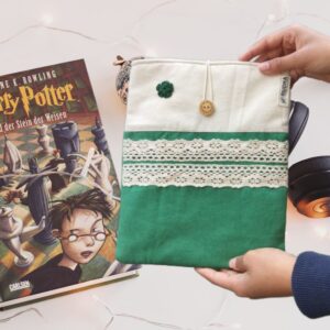 Green book sleeve, Fabric book pouch, Padded book cover