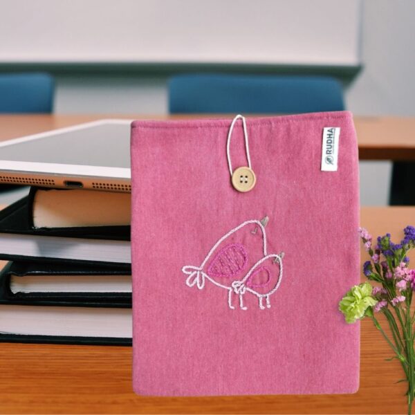 Pink Padded Book Protector, Hand Embroidered Book Pouch,Kindle Cover - Image 4