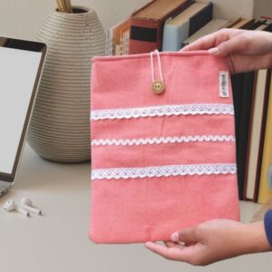 Orange book sleeve, Fabric book pouch, Padded book protector