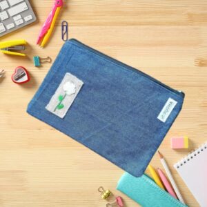 White Flower Cotton Travel Pouch for Women | Denim Zipper Pouch
