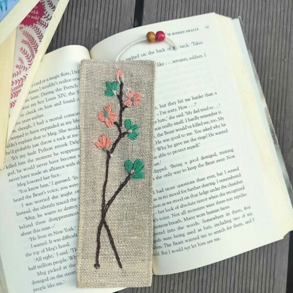 Green Flower Handmade Bookmarks, Jute Bookmarks 2x7inches - Image 3