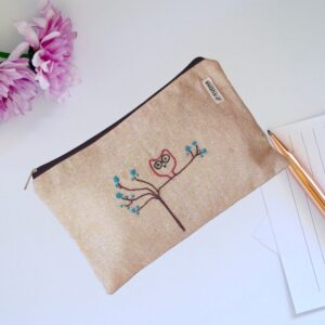 Fabric with Hand embroidery Zipper Pouch, Mutipurpose Cloth Organizer