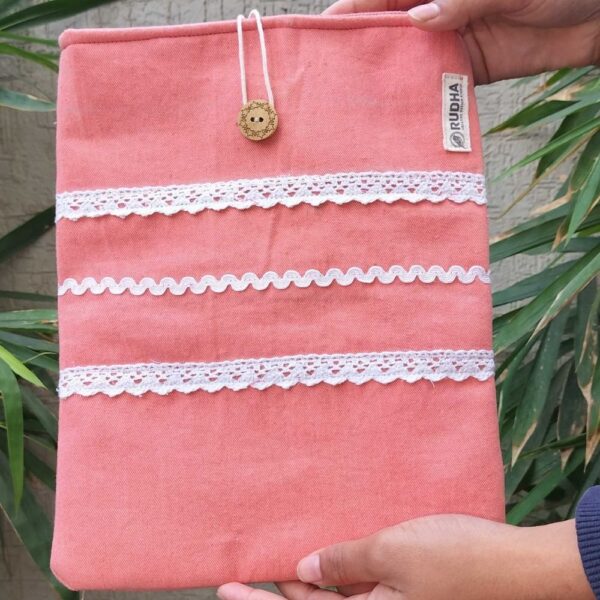 Orange book sleeve, Fabric book pouch, Padded book protector - Image 2