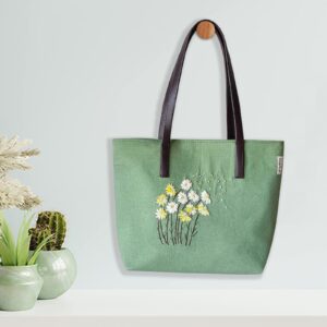 Yellow White Flower - Green Shoulder Bag for Women