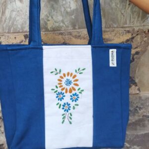 Hand embroidered Blue Small Cotton Tote Bag | Tote Bags for Women
