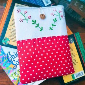 Red Polka Dot book sleeve, Fabric book pouch, Padded book cover