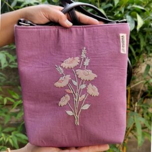 Purple Cotton Sling Bag for Ladies | Hand embroidery Sling Bags for Women