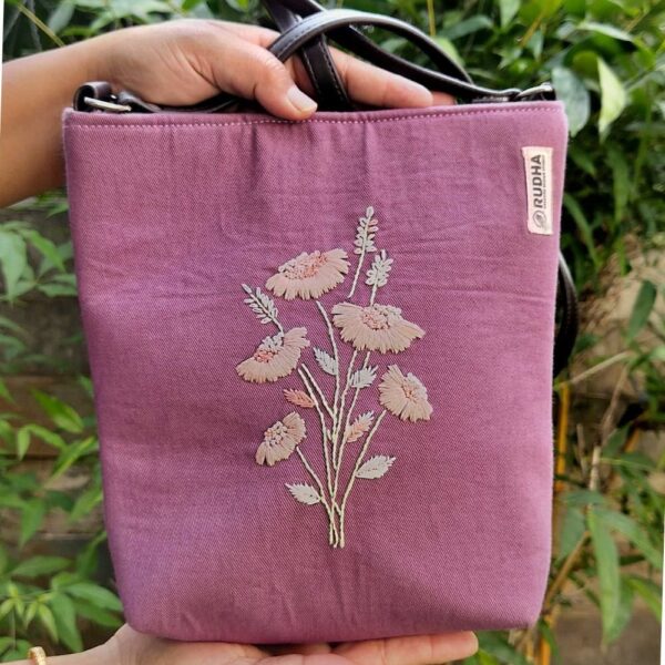 Purple Cotton Sling Bag for Ladies | Hand embroidery Sling Bags for Women