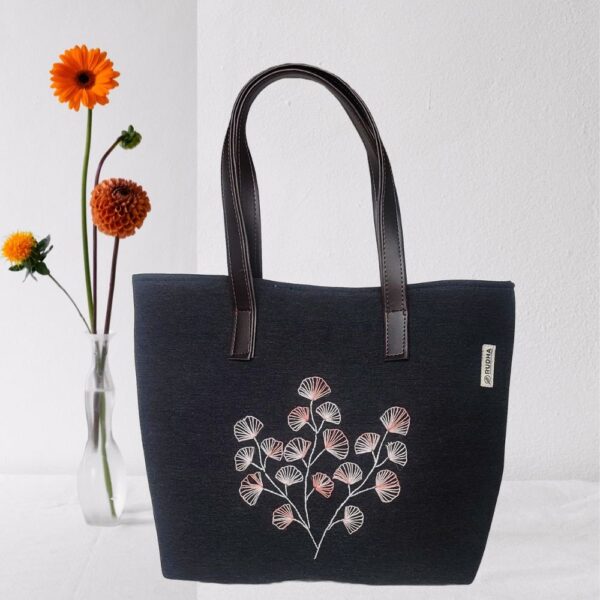 Black Cotton Hand embroidery Bag / Fabric Shoulder Bag/ Women Bags - Image 3
