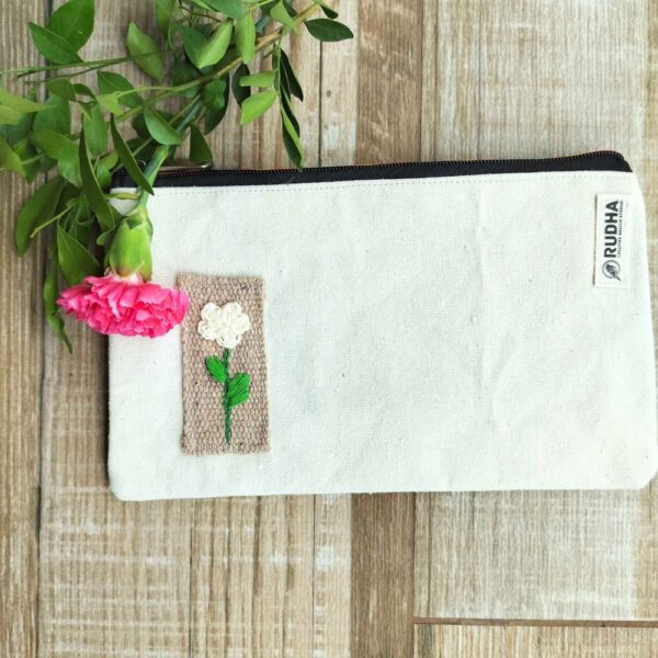 White Flower Multipurpose Zipper Pouch | makeup bag for Women| 10x6 inches