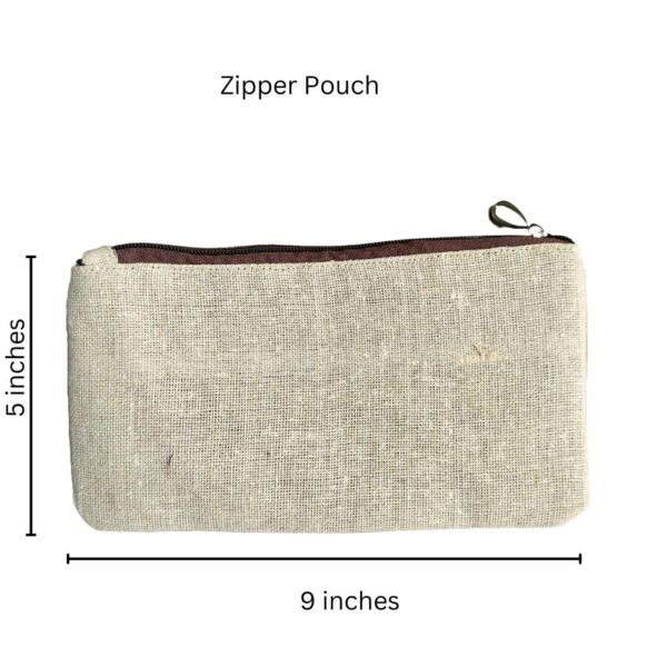 Travel Zipper Pouch 9 x 5 inches Small Compact Jute Finish Zippered Cloth Pouch - Image 3
